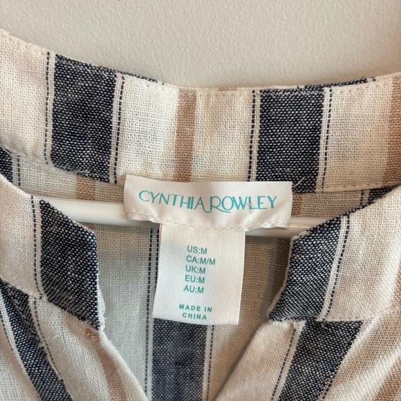 Cynthia Rowley Linen Striped Button Front Ruffle Dress Medium Resortwear Summer - Picture 12 of 12